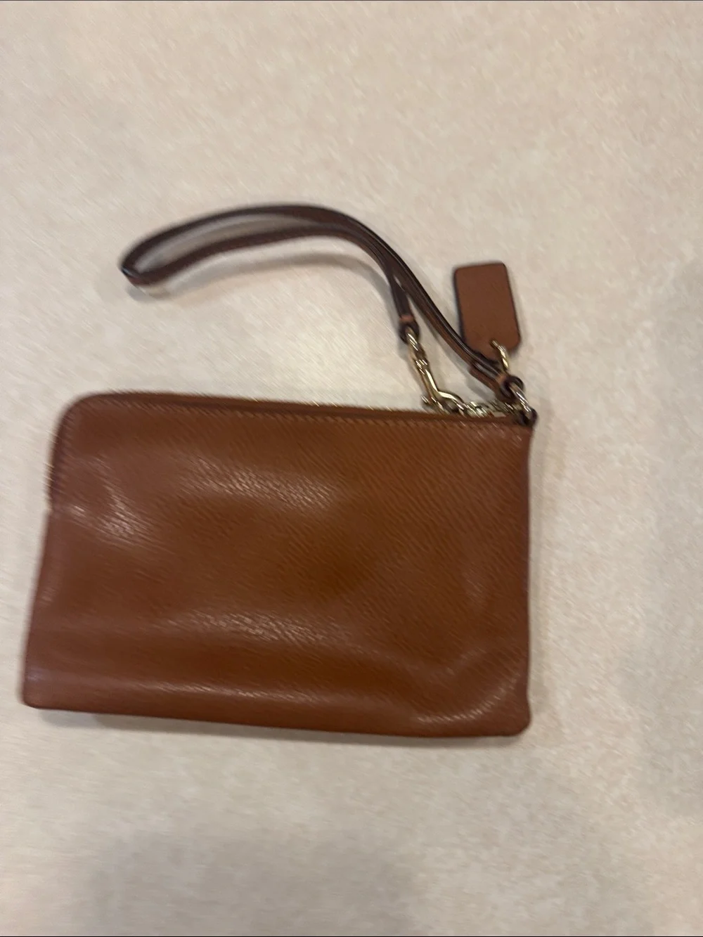 Coach Brown Pebbled Leather Wristlet with Gold Logo